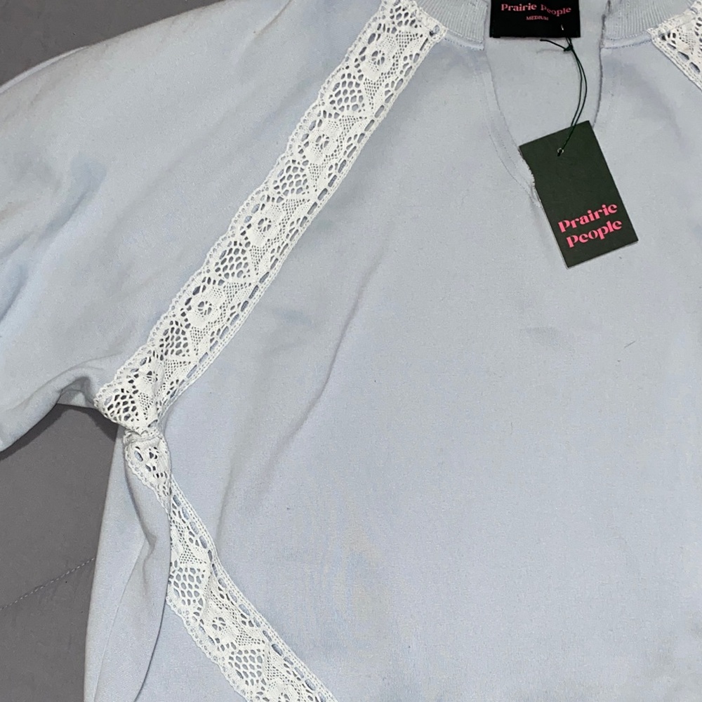 Light Blue Lace-Trim Women's Sweatshirt - Picture 3 of 3
